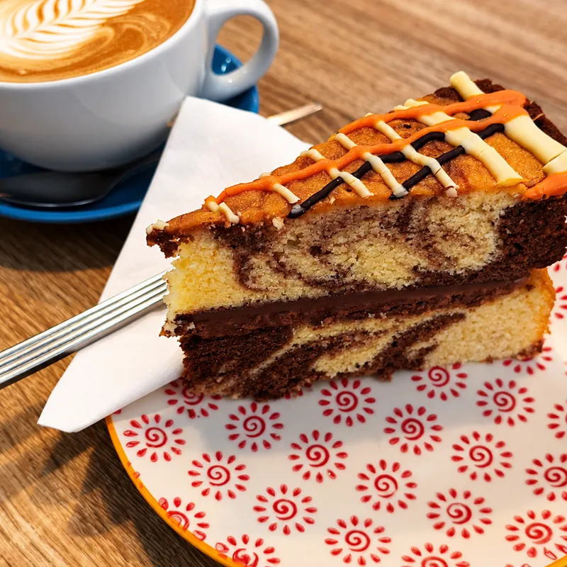 A slice of homemade marble cake